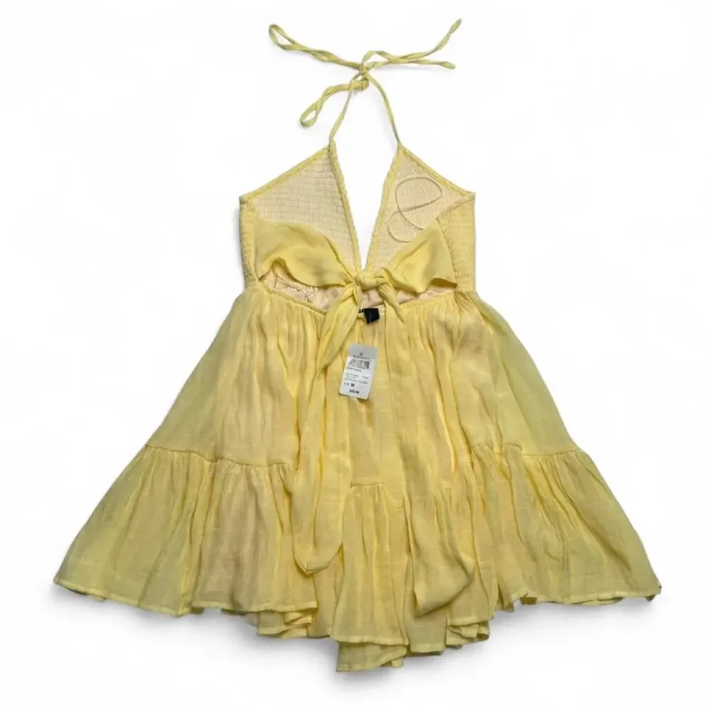 Windsor Halter Butter soft Yellow halter neck dress tie back detail Size M NWT